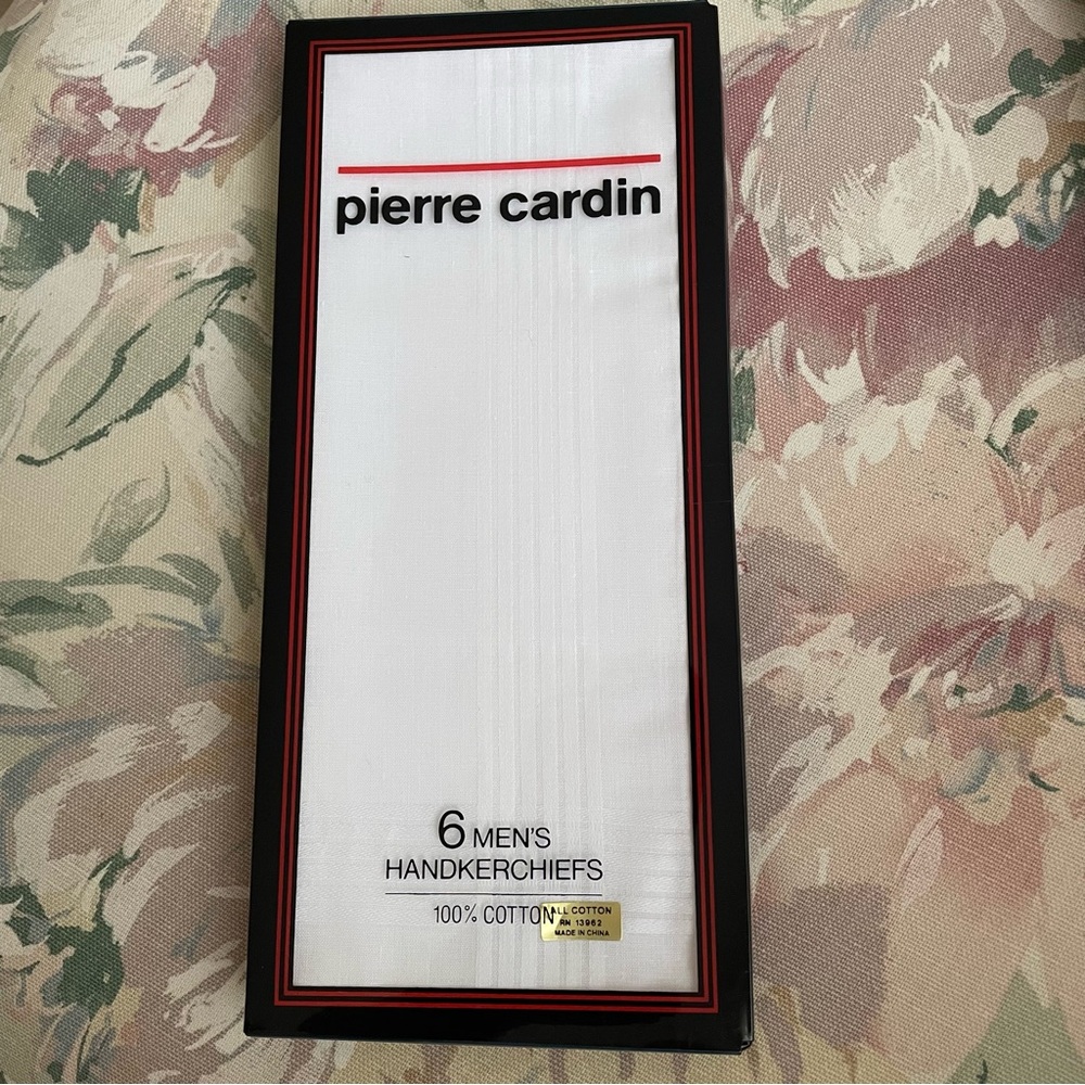 Vintage Pierre Cardin 6 Men's Handkerchiefs, 100% Cotton new in box
